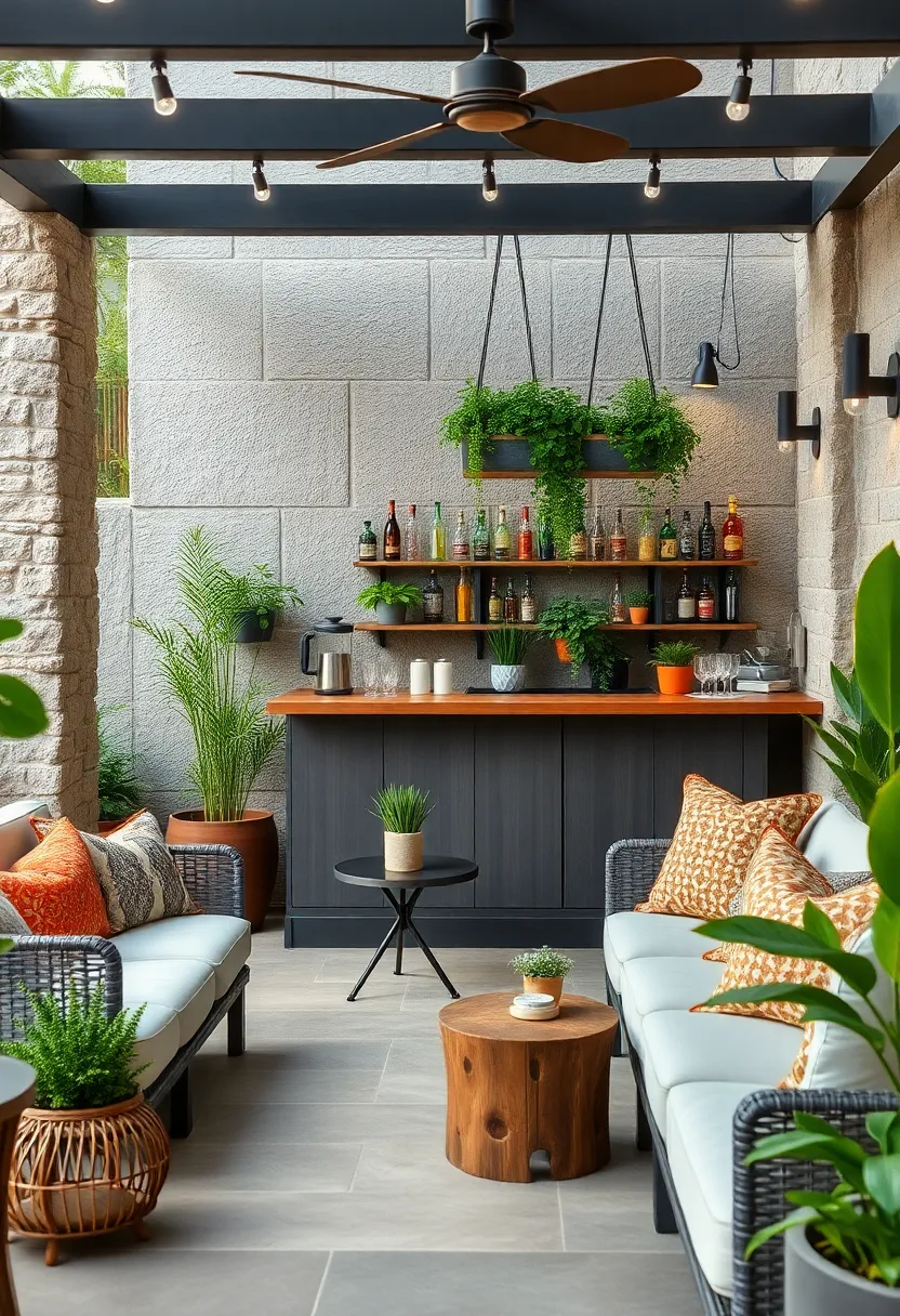 Bar with Hanging Herb Garden for Fresh Cocktails and Aesthetic Greenery
