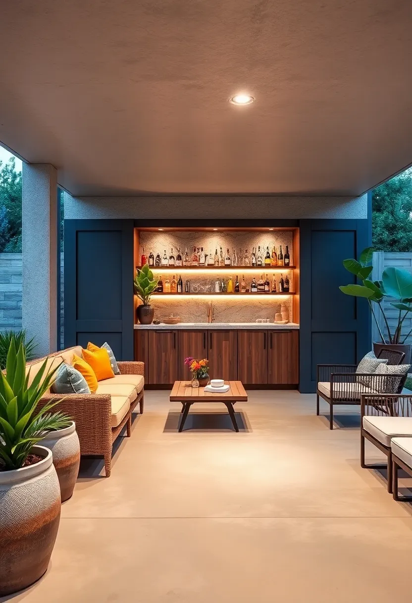 Bar with Sliding Panels to Conceal Storage and Maintain Clean Lines