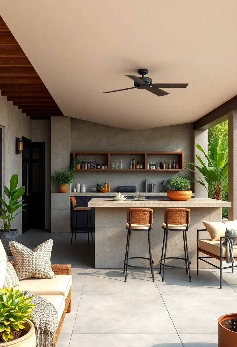 Elevated Bar with Stools and Windproof Features for Breezy Locations