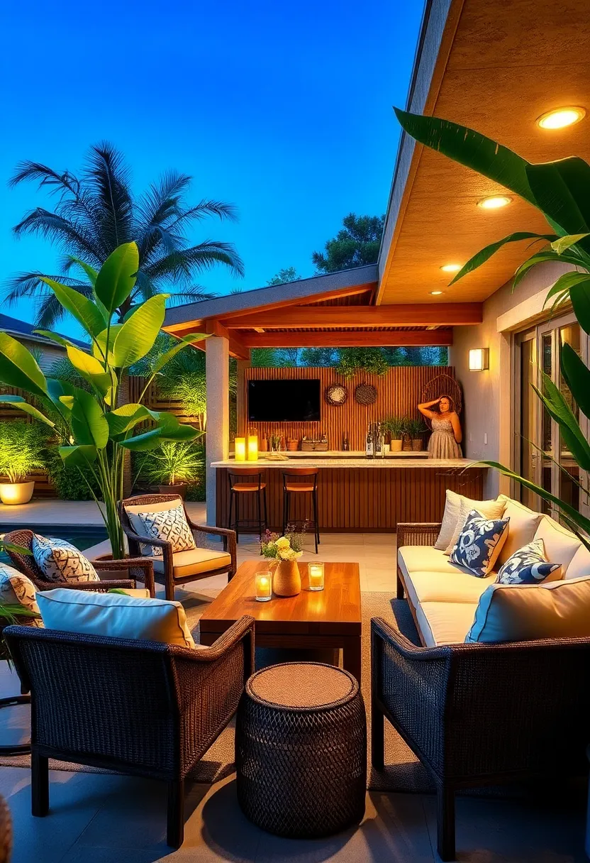 Tiki-style bar with Bamboo Accents and Tropical Flair