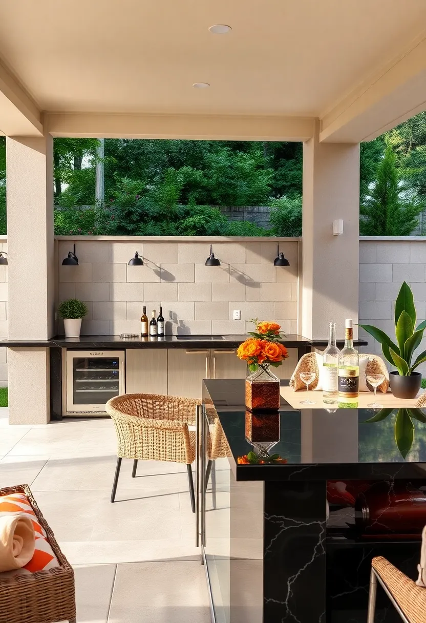 Sleek Black Granite Bar with Integrated Wine Cooler and ​Built-In bluetooth ⁤Speakers