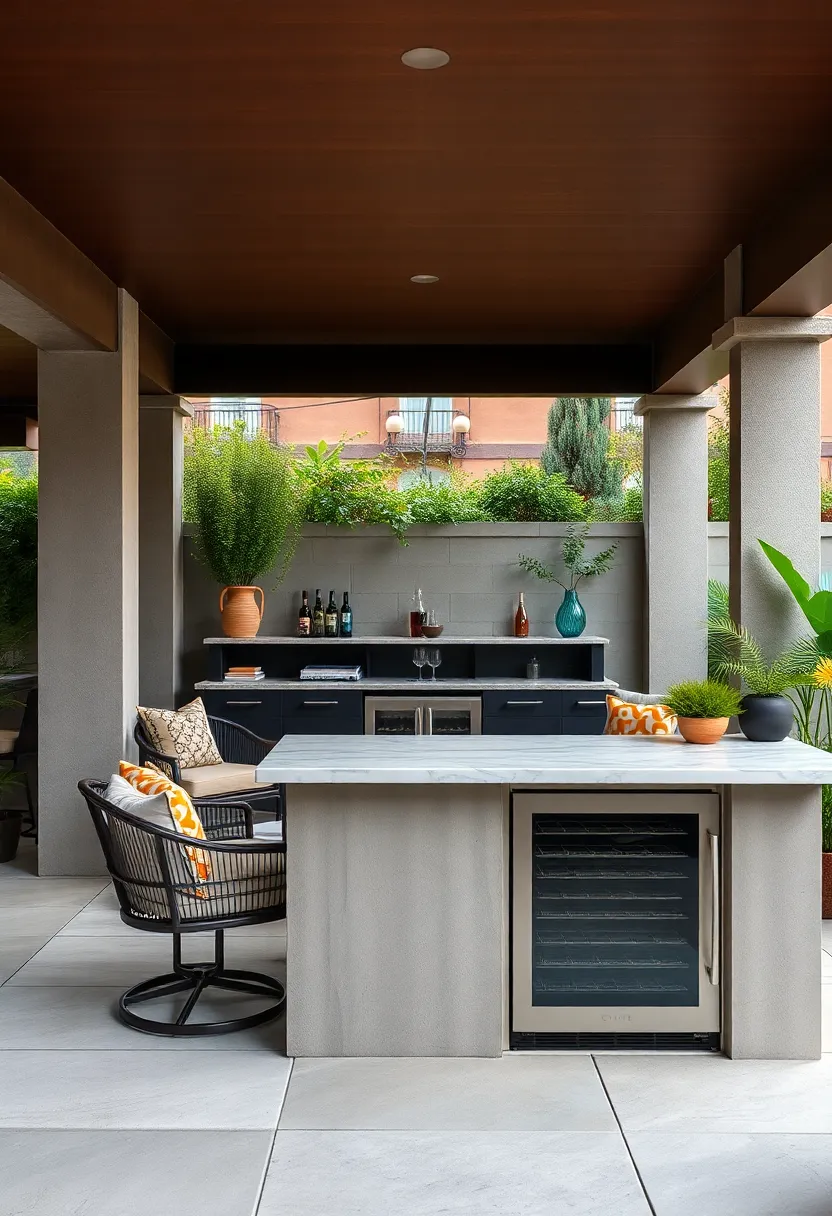 Luxurious ‌Marble-Topped ⁣Bar with ‍Stainless Steel ‌Wine Cooler​ and Ambient Lighting