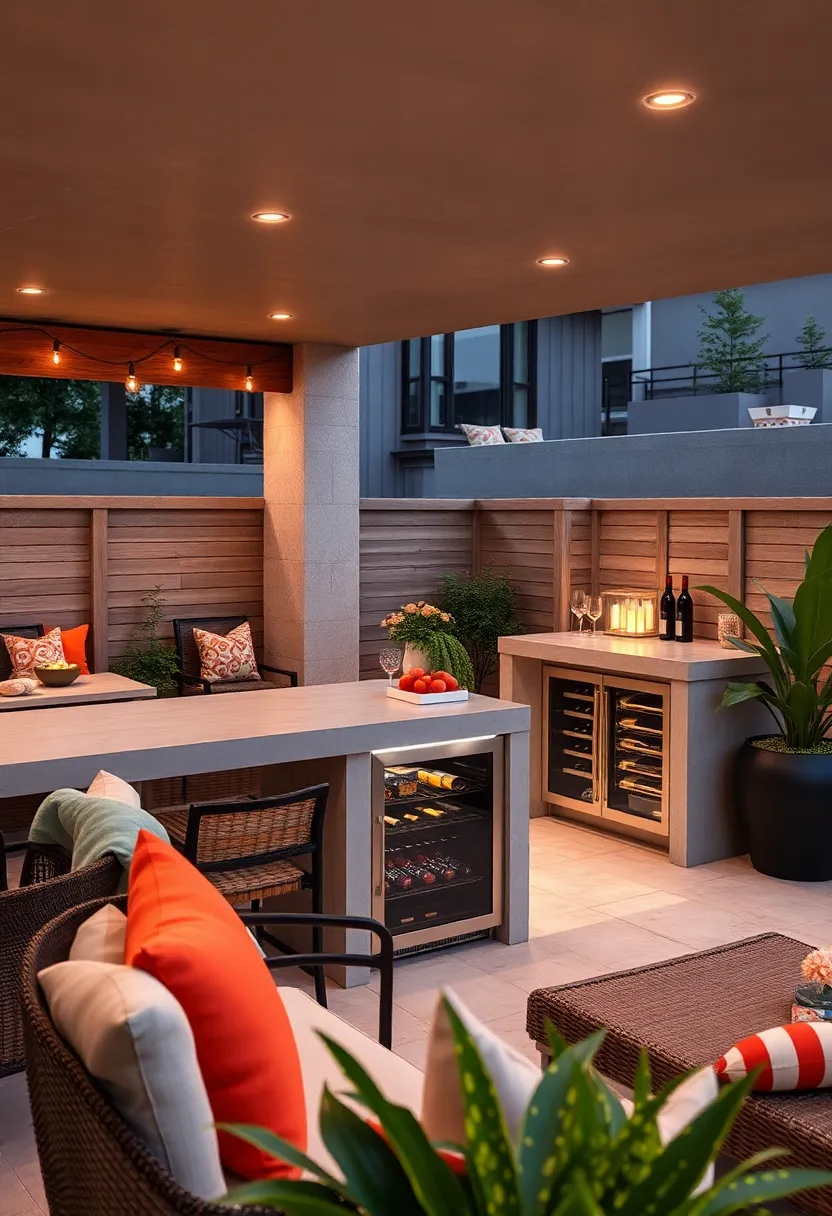 Contemporary Concrete ⁣Bar with Stainless ‌Steel⁢ Wine Cooler and LED Accent Lighting