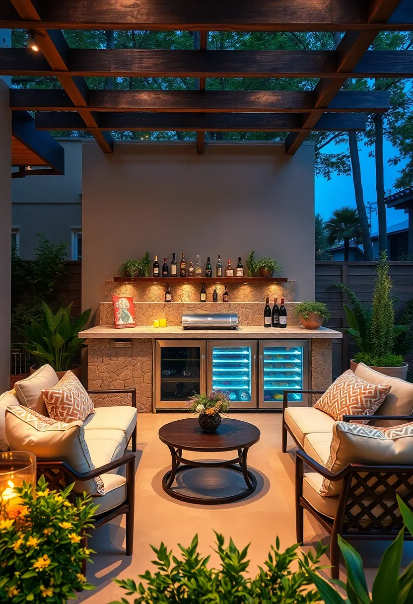 Compact Rustic Bar with Hand-Crafted Stonework‍ and ‌Stylish Wine ‍Cooler Integration