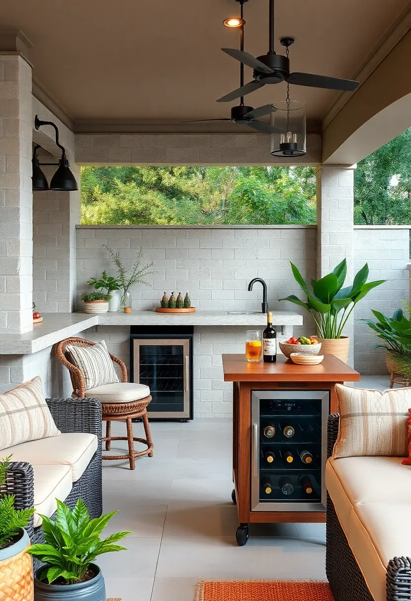 Space-Saving‍ Bar Cart⁤ Style Patio⁣ bar with Portable⁢ Wine Cooler and Fold-Out Table