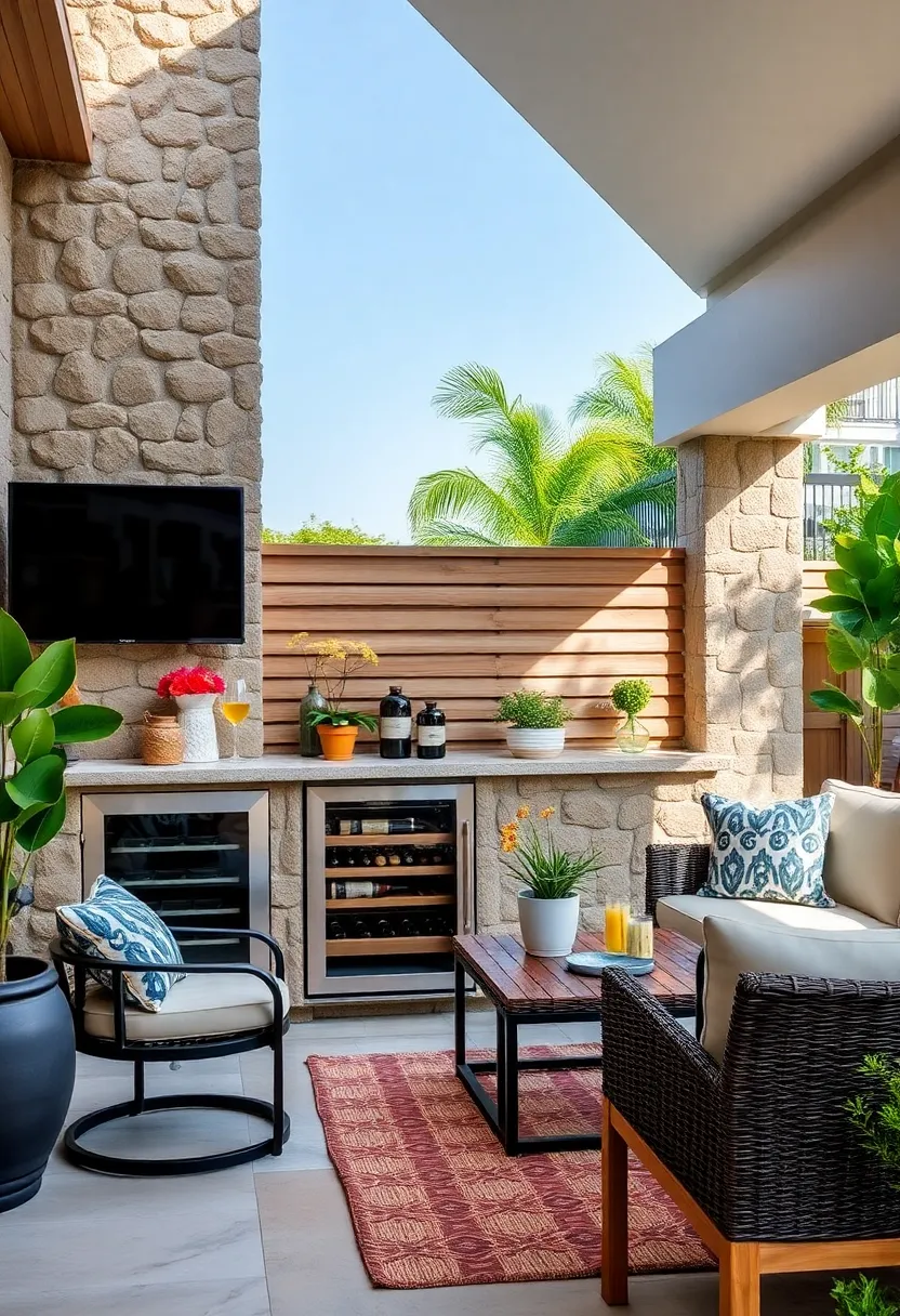 Coastal-Inspired Patio Bar ​with Glass ‌Door Wine Cooler and Light Teak Wood Frame