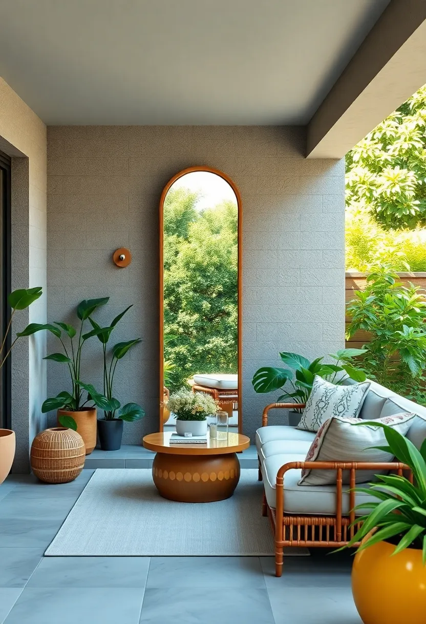 Tall leaning Mirror to ‍Reflect Lush Garden Views