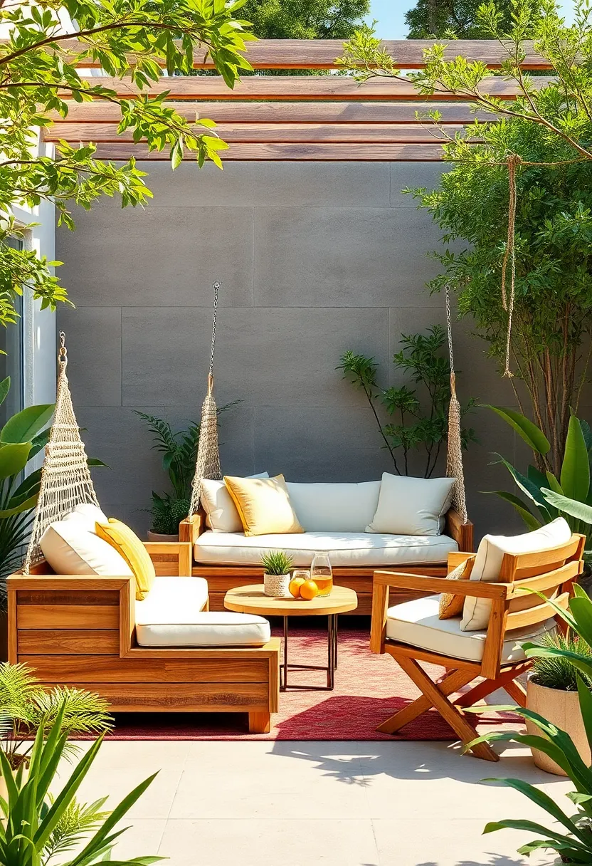 Eco-friendly recycled wood set with a hammock box bed and ⁢a curved bench swing‌ to promote sustainable lounging