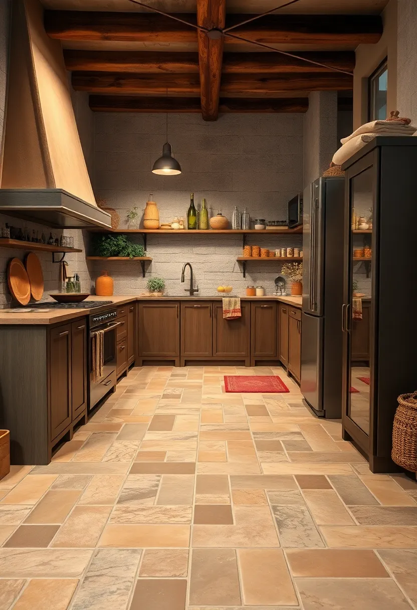 Artistic ⁤Shot⁤ of a Mosaic ⁤Stone Floor Integrating Earthy ‍Tones and Natural Textures in a Rustic Cooking Space