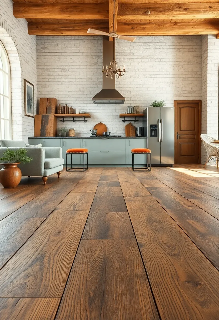 Close-Up texture ⁤of Reclaimed Wood Flooring with Vintage Chiseling ​and Nail holes in a Rustic Setup