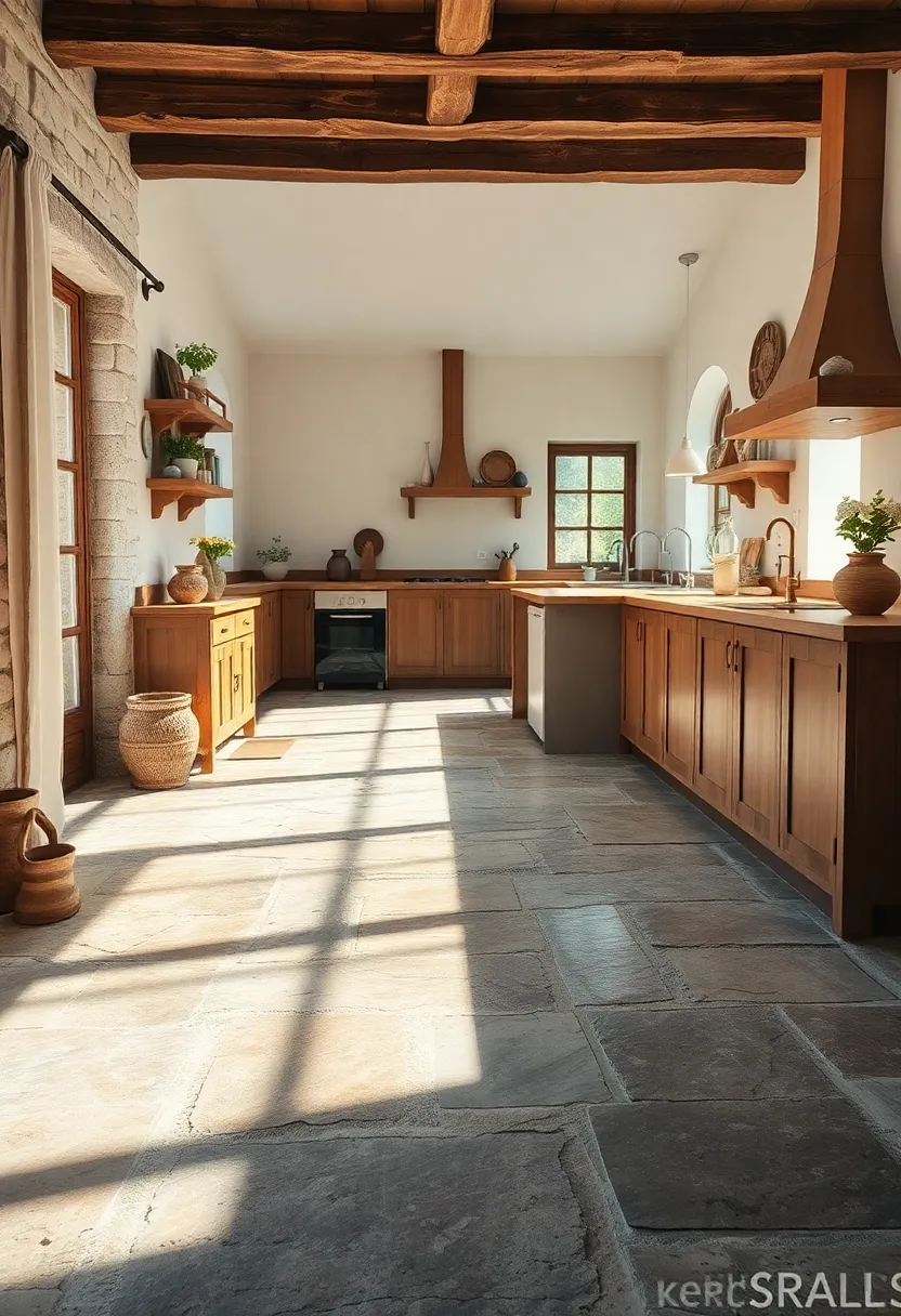 Interplay of ​Light and Shadow on​ a Rough-Hewn‍ Stone Floor in a ⁢Traditional Rustic Kitchen