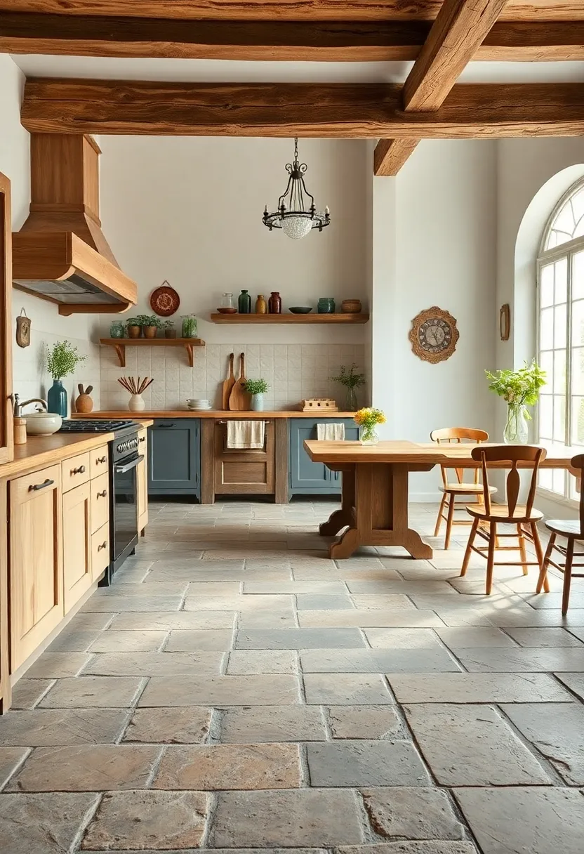 Old-World Charm Highlighted Through Hand-Laid Flagstone Floor in a Vintage Country‍ Kitchen
