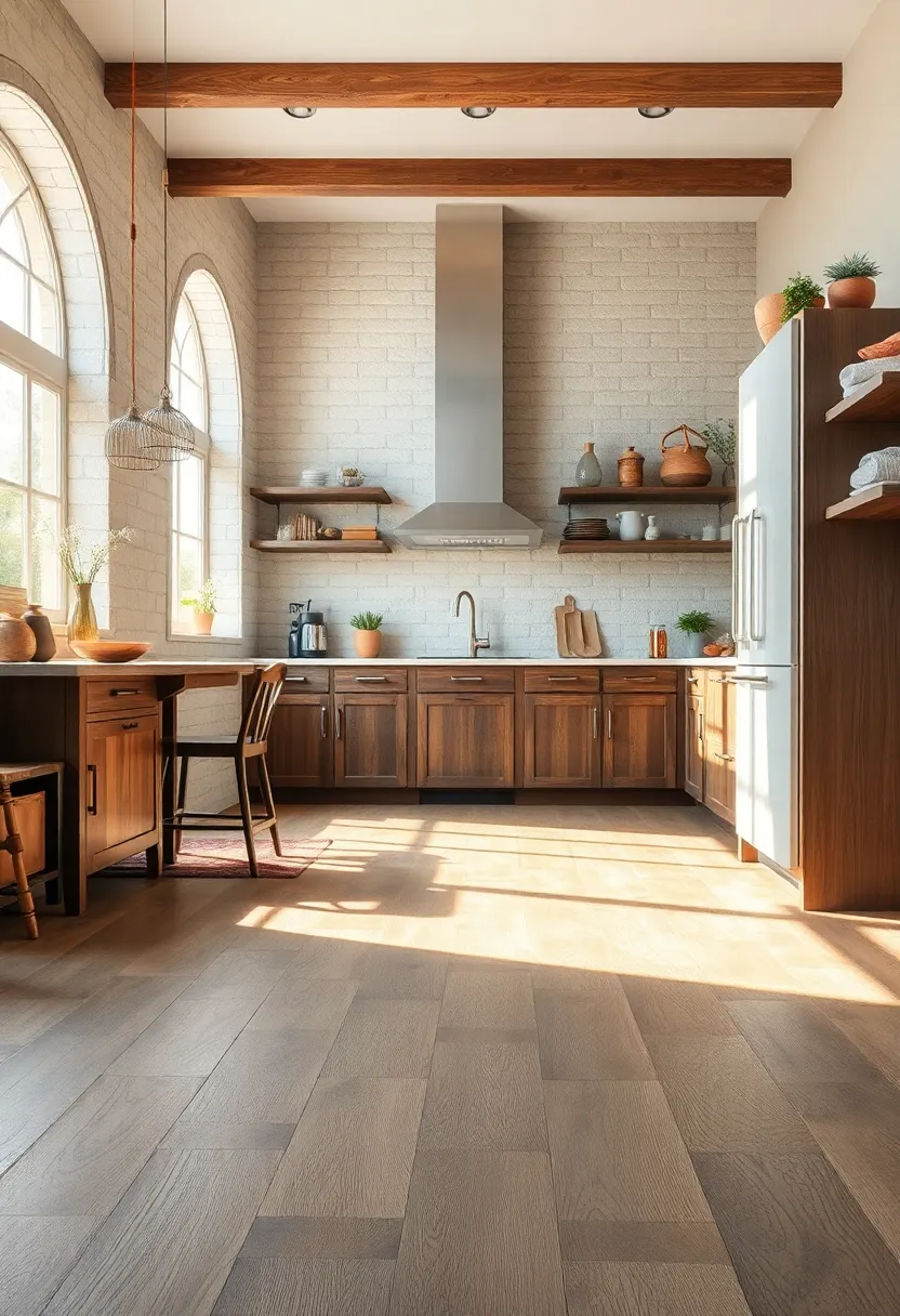 Rustic Kitchen Floors Bathed in​ Warm⁢ Sunlight Highlighting Natural Wood⁤ Grain and Textured Surfaces