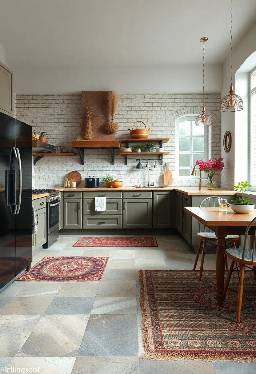 Rustic Kitchen ⁢Floor Combined with Earthy Rugs and Copper Utensils⁤ Creating a Timeless Homestead Feel