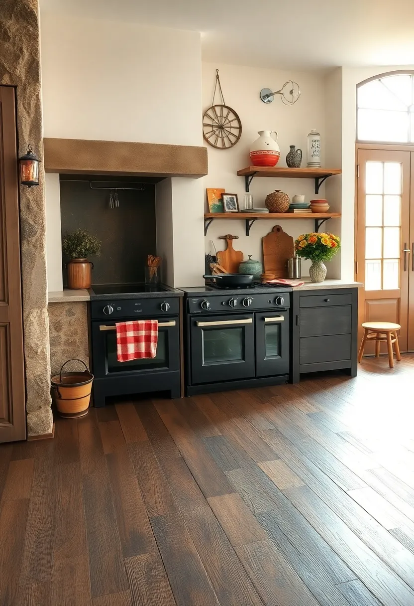 Soft morning Light Illuminating Rough-Sawn Floorboards and Cast Iron Skillet on a Rustic Stove