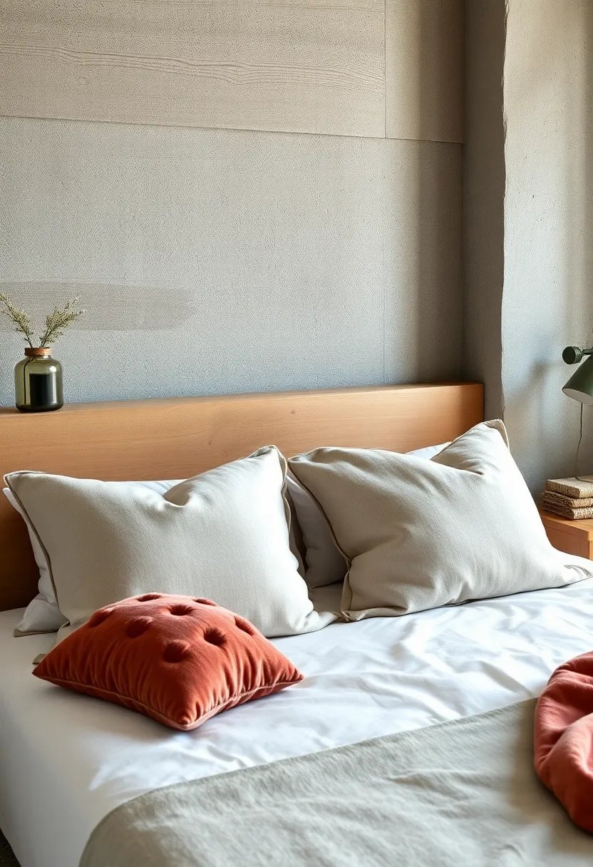 Position a row of plush,tufted pillows against a wooden headboard for rustic Scandinavian charm ‍with modern comforts