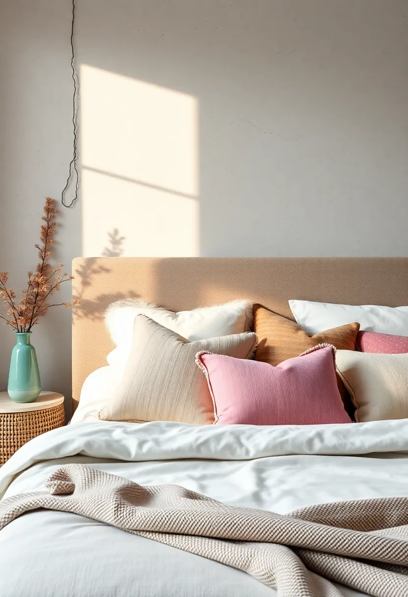 Incorporate subtle pastel-colored pillows to introduce a gentle hint of color while maintaining calmness