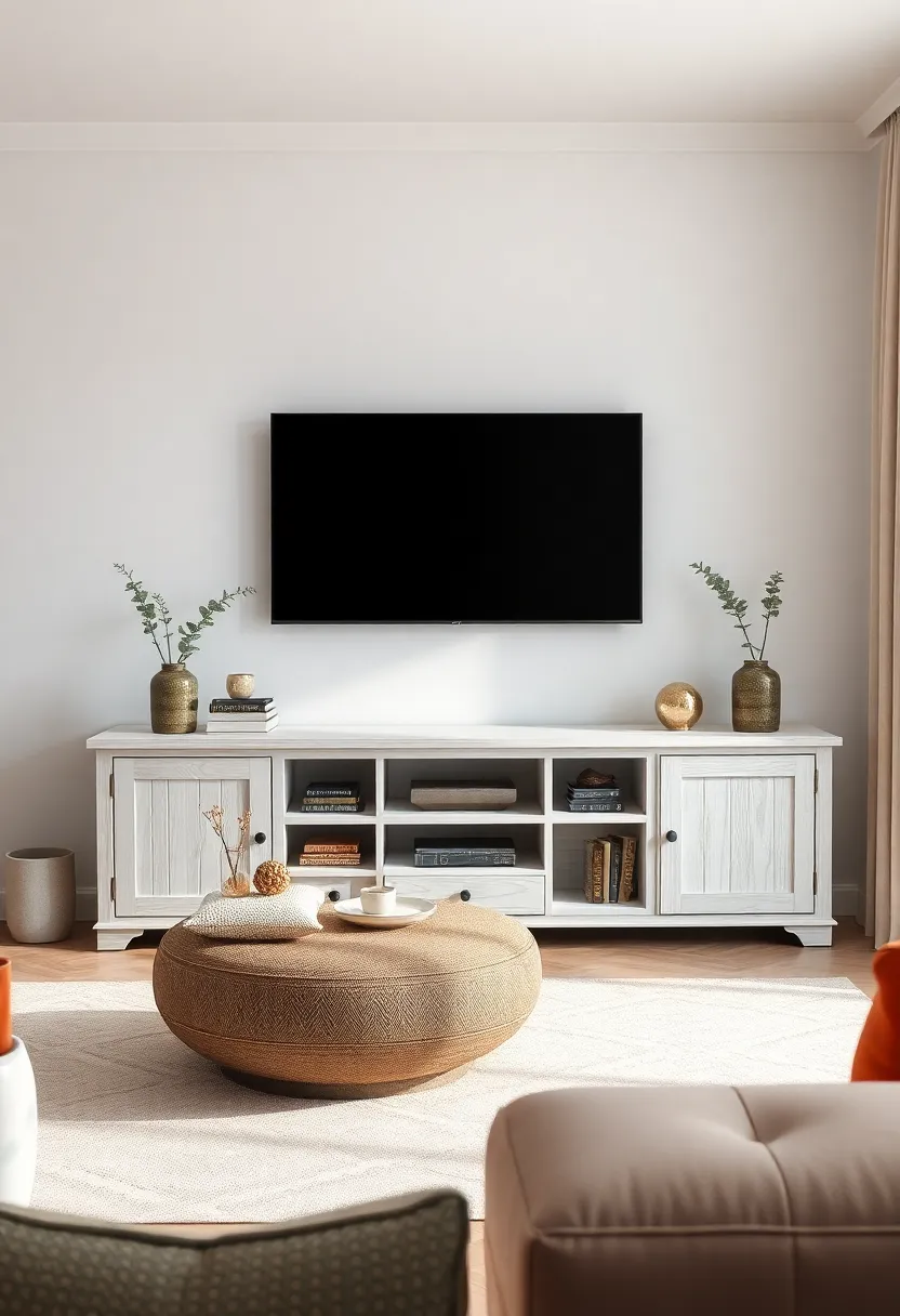 Elegant Whitewashed ⁢Pine​ Media console with‌ Soft Edges