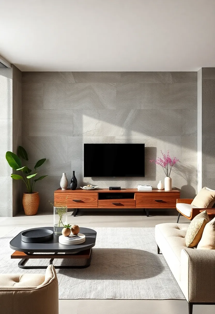 Floating ‍Walnut​ Media Console with​ Clean Lines