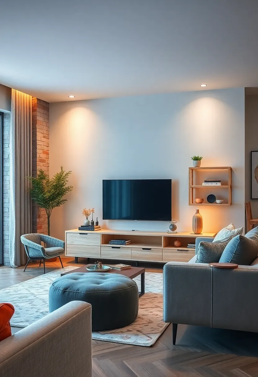 Light ⁣Birch TV Stand Featuring Open Shelving and⁢ Drawer Space