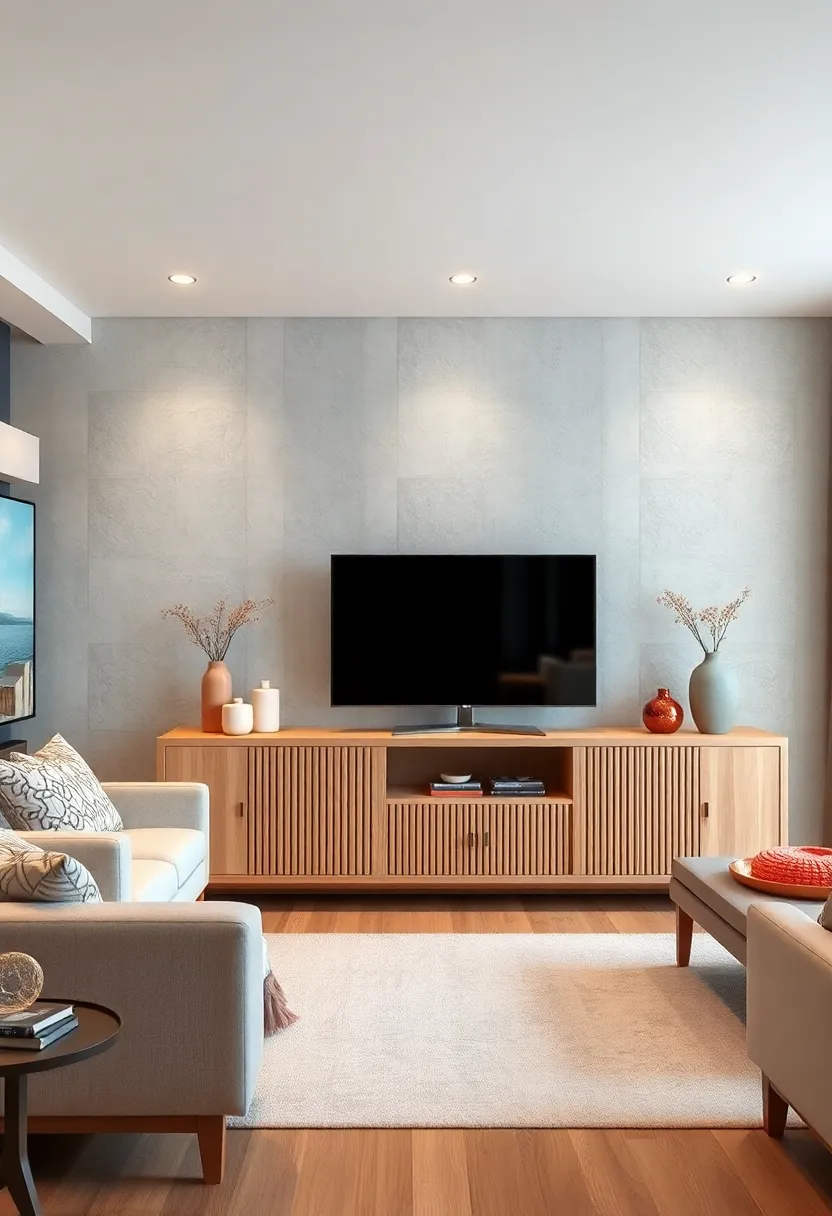 Light Maple TV ‌Unit with Vertical Slatted Fronts