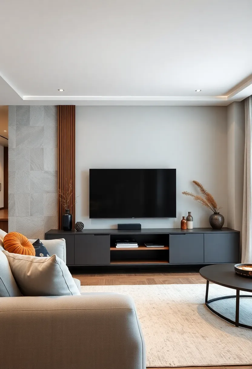 Matte Black⁣ and Natural Wood Media Console for Contrast⁢ Lovers