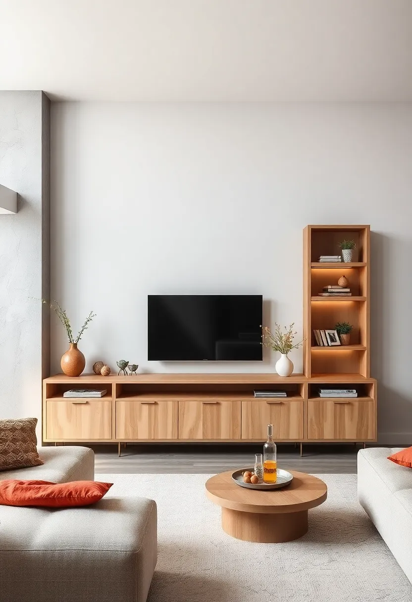 Modular Beech ⁤Wood Media‍ Unit⁤ with Adjustable Shelves