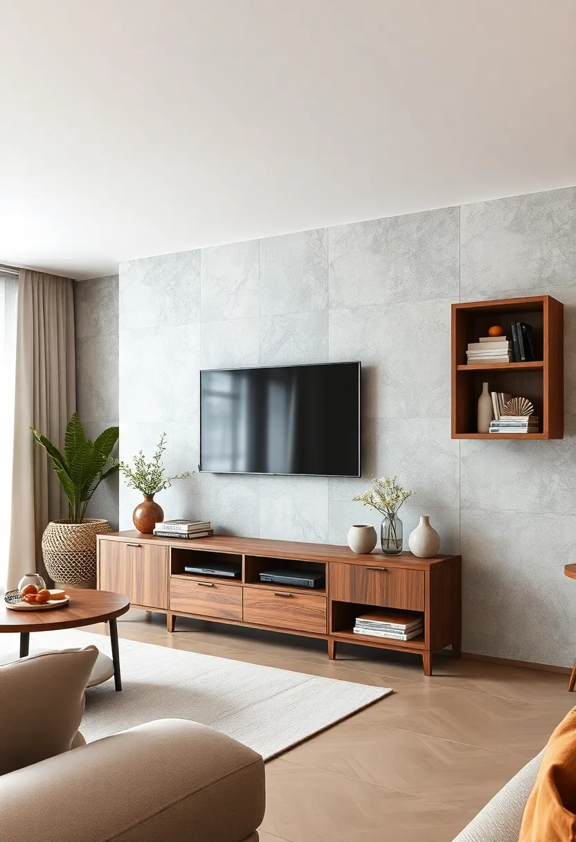 Multi-Functional Walnut ‍TV Unit featuring Pull-Out Shelves