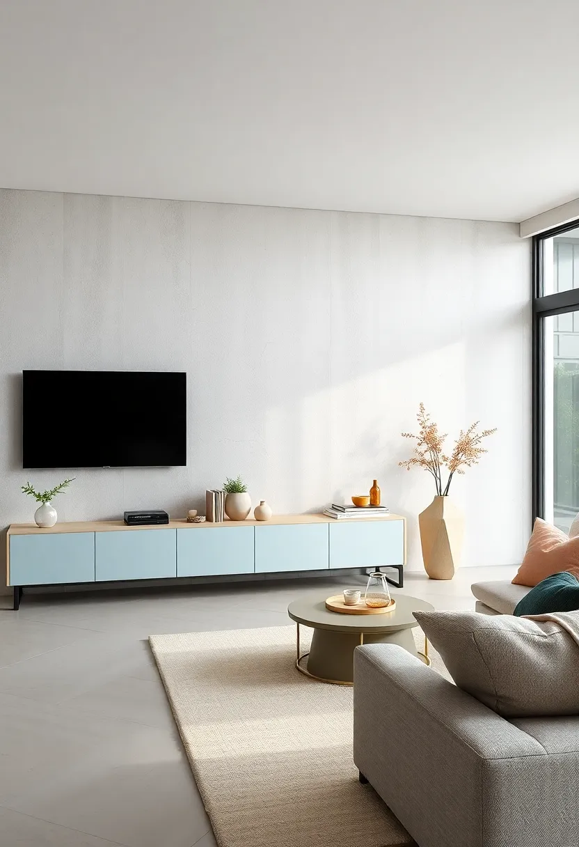 Pastel ⁢Blue TV Cabinet with Scandinavian Minimalist⁣ Vibes