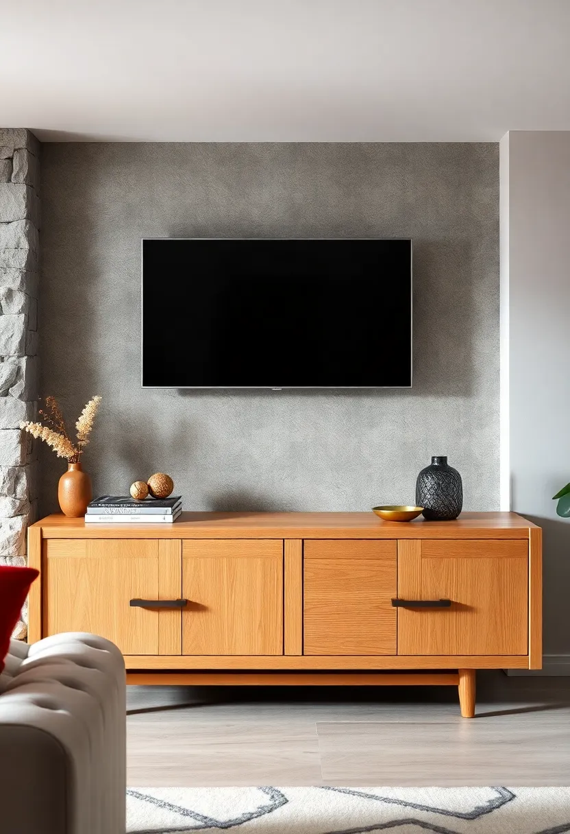Retro Modern ⁣Oak TV Stand with ⁣Decorative Metal Handles