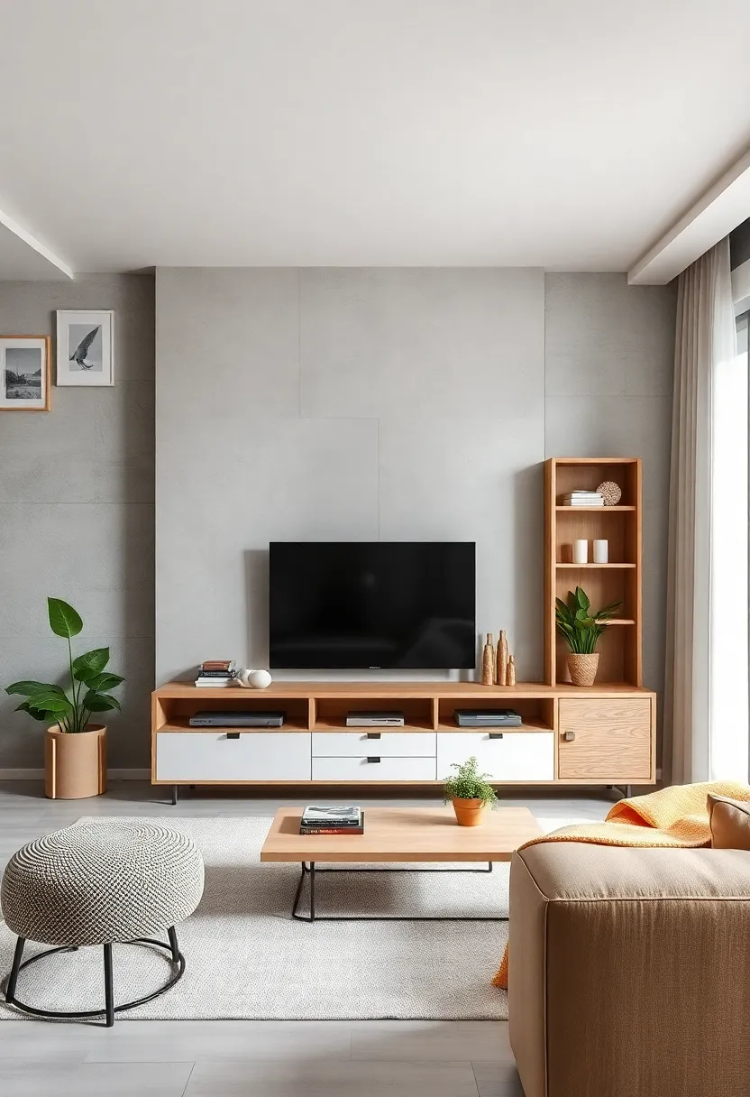 Streamlined White and ‌Oak TV Unit⁤ with Ample Storage
