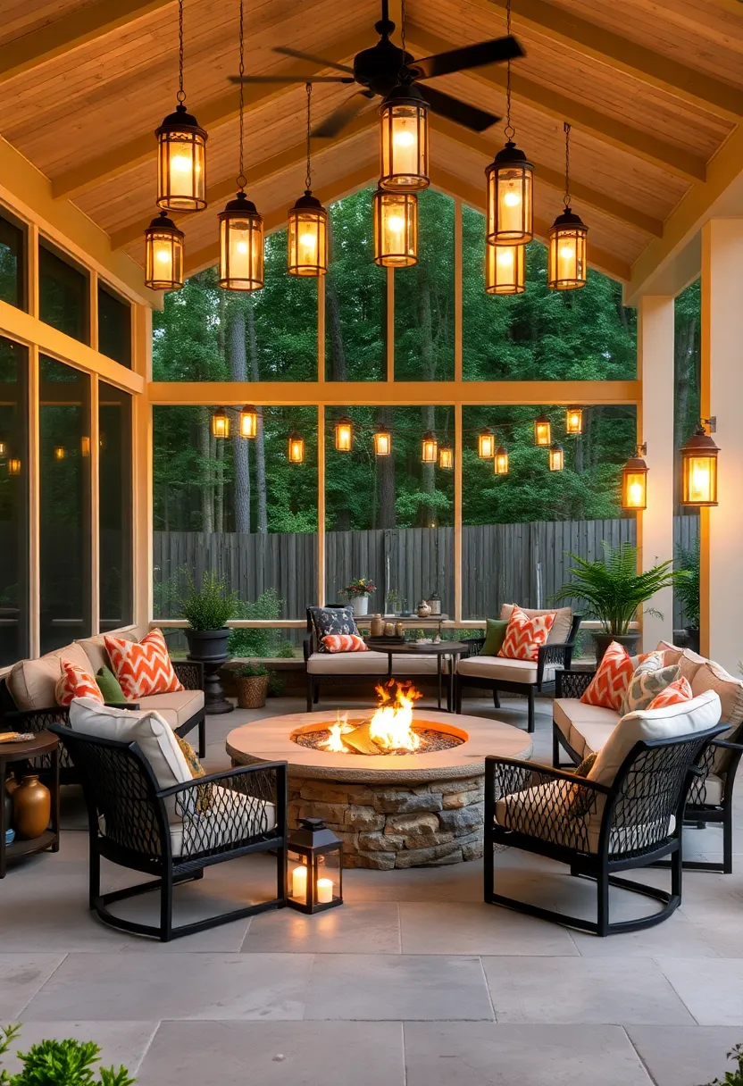 Firepit Surrounded by Hanging Lanterns: Create ⁣a⁤ magical atmosphere ⁣with a ​firepit encircled by ​softly glowing hanging​ lanterns