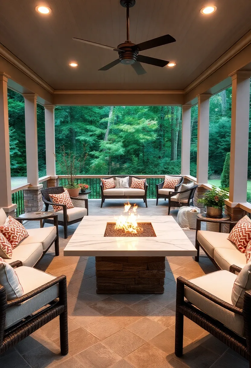Firepit Table with⁣ Marble Top: Elevate⁢ your ⁣screened porch with a firepit table⁢ featuring a ‌polished marble surface for ‌dining and warmth combined