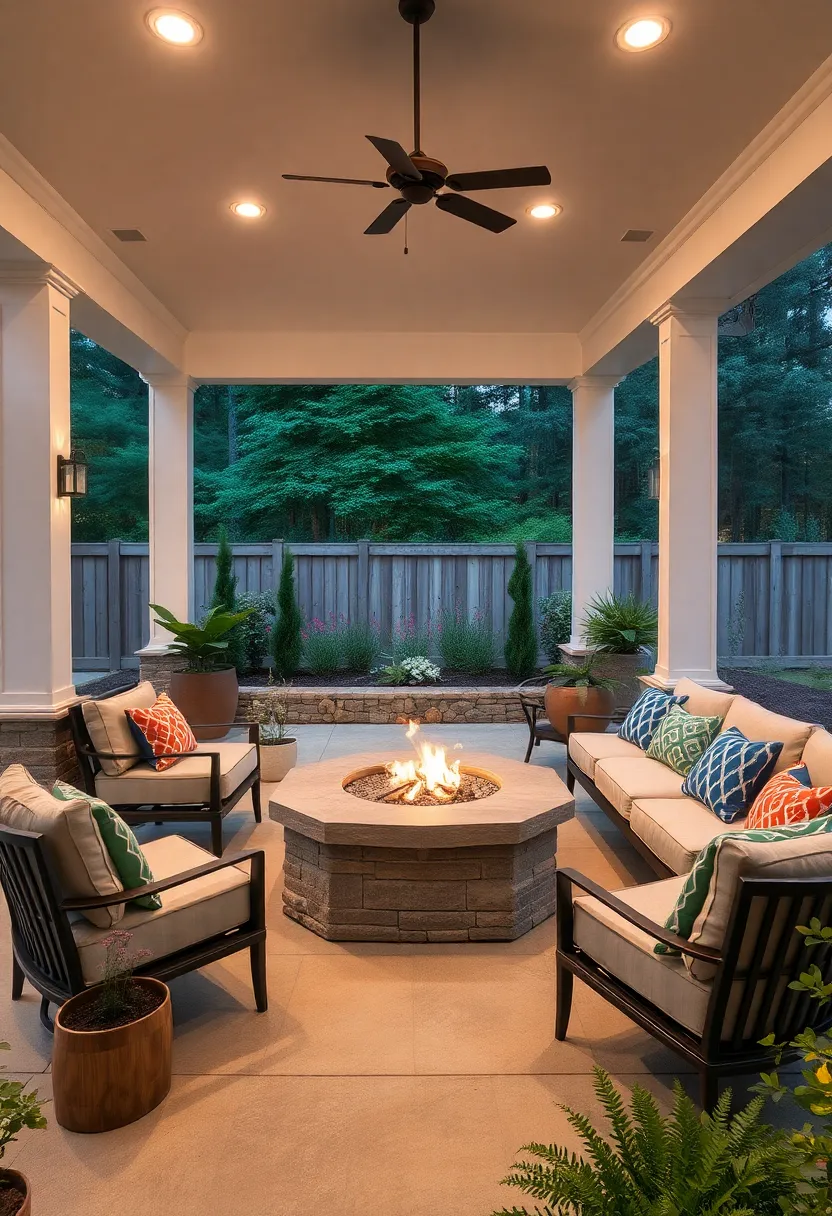 Recessed Firepit with LED Lighting: Create mood lighting‍ and cozy ​warmth⁣ with ⁢a recessed firepit surrounded by‌ LED strips for⁣ nighttime ambiance