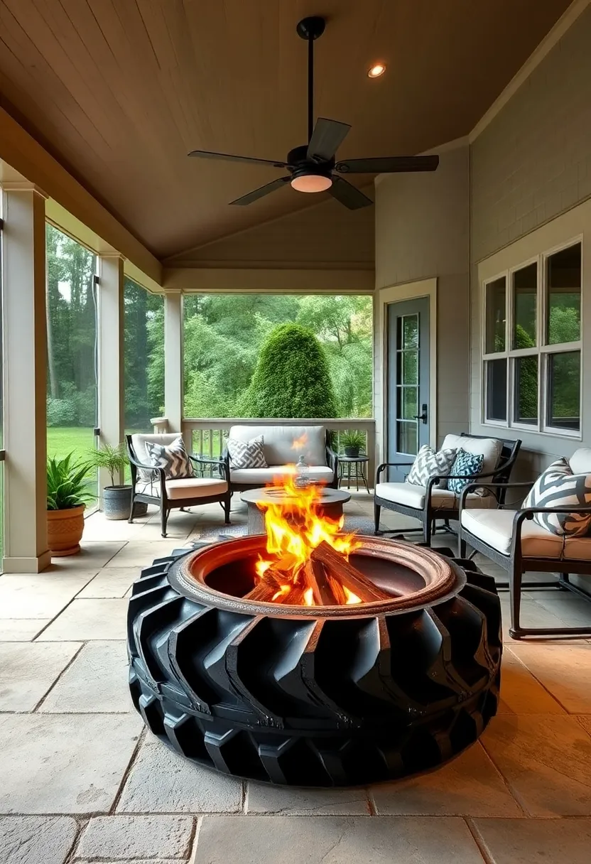 Vintage ‍Tractor Tire Firepit:⁢ Give your⁢ porch a quirky rustic upgrade with a‍ firepit made from a refurbished tractor tire for a ⁤unique centerpiece