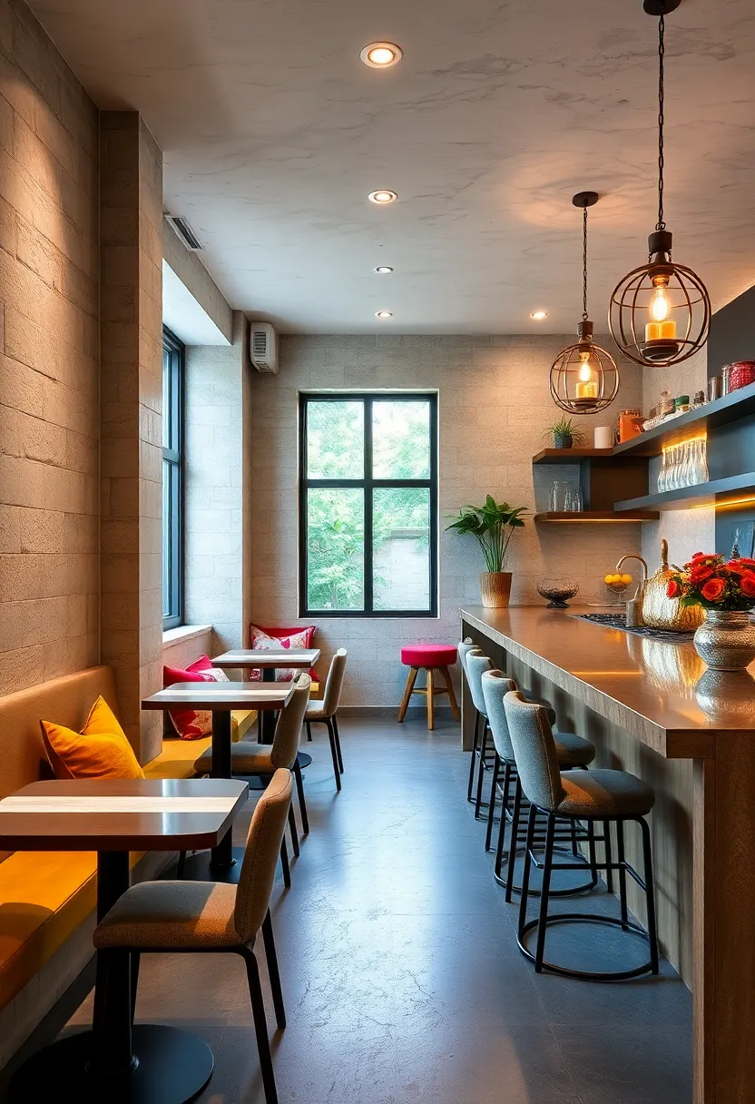 Narrow Bar Tables Aligned against a Wall