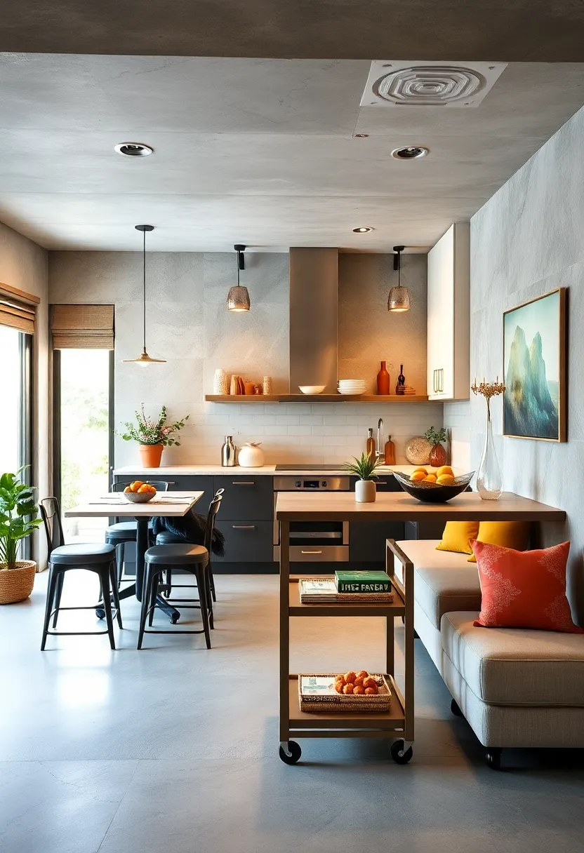 Rolling Kitchen Carts with Portable Seating