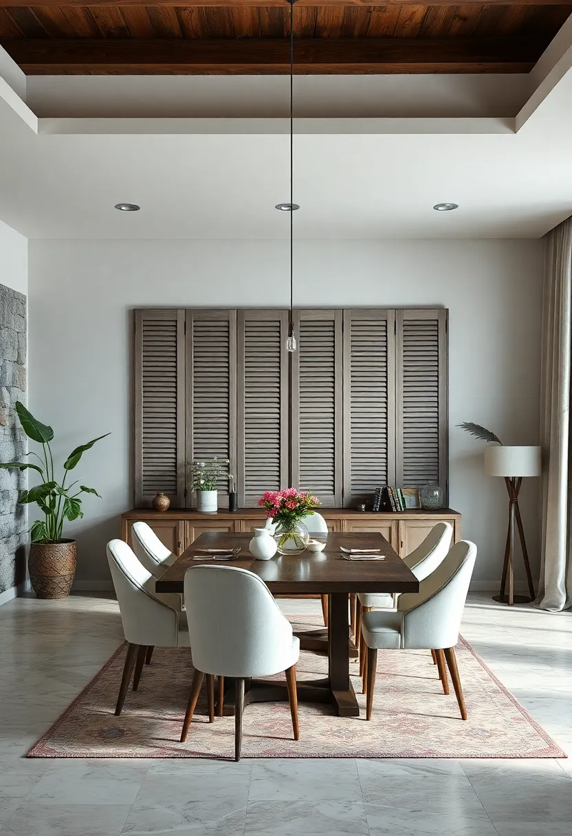 Reclaimed ⁣Shutters⁤ Designed as a Partition‍ or Dining⁣ Room Headboard