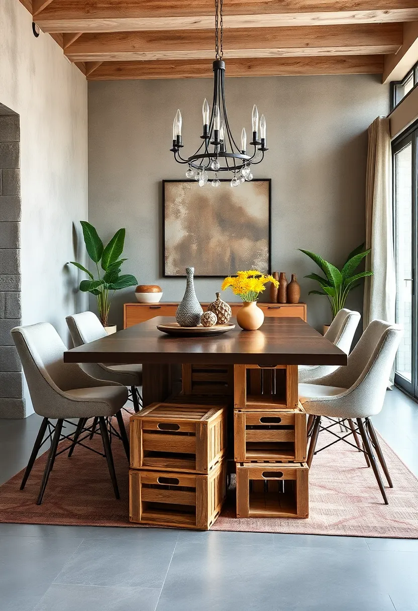 Refurbished‍ Wooden Crates Stacked as⁢ a Modular Dining Table‌ Base