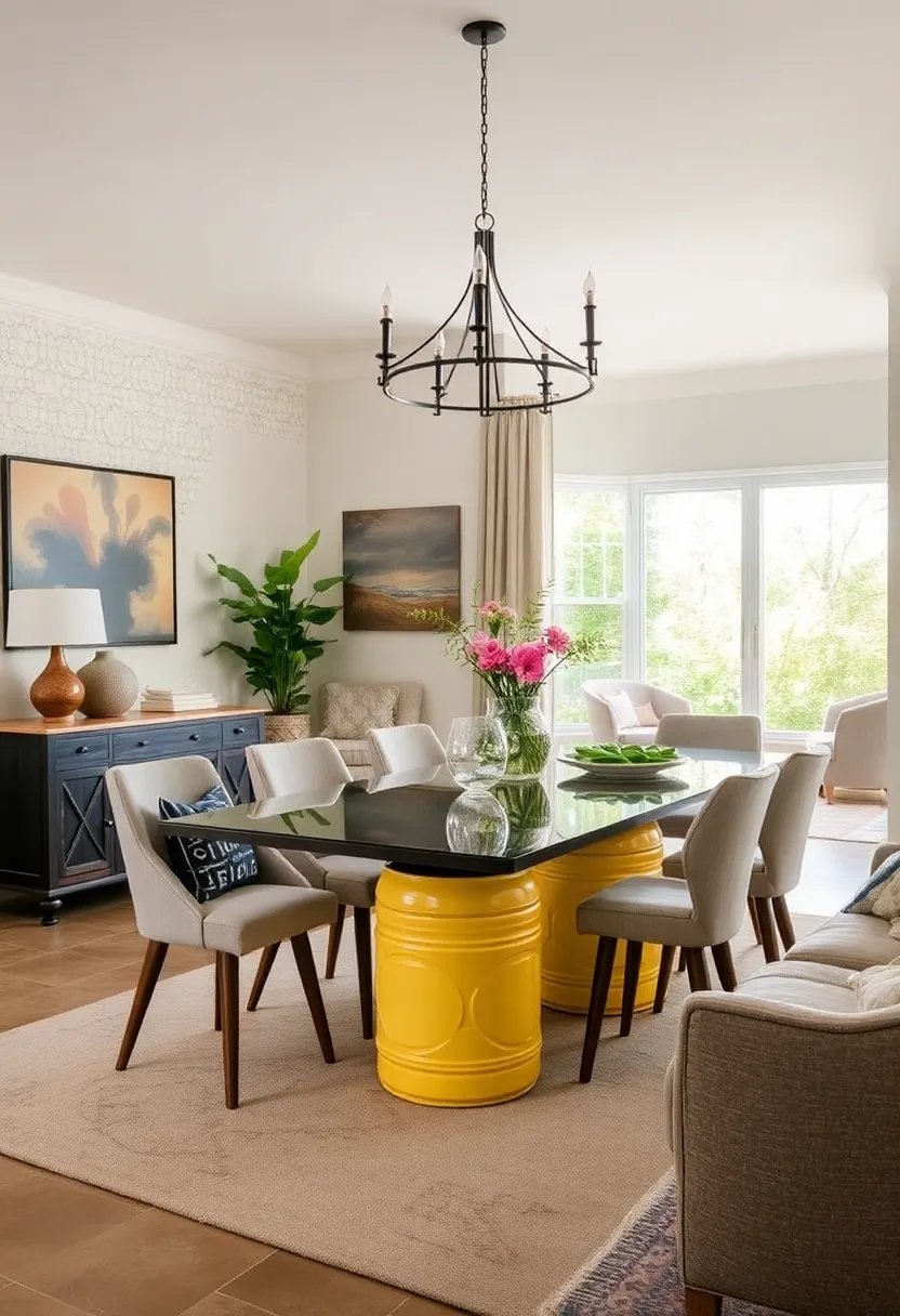 Vintage Milk‌ Cans Refashioned​ as Dining ​Table Pedestals