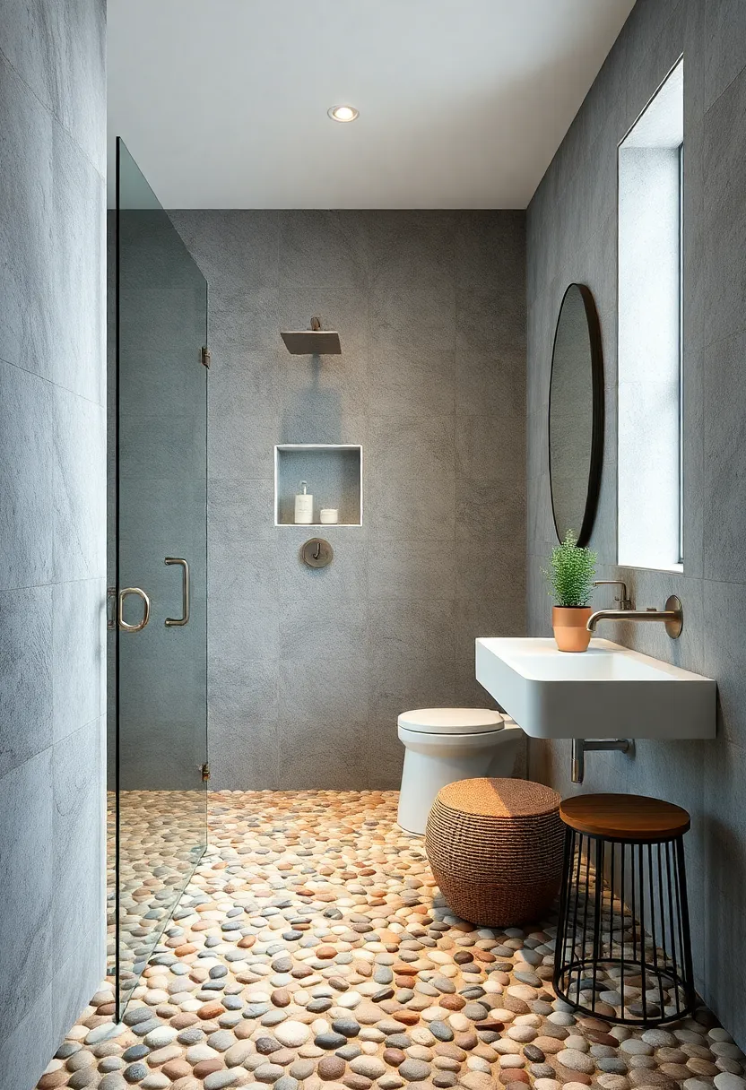 Pebble Stone Flooring: Incorporate pebble flooring ​to provide a natural texture underfoot ‍and a soothing tactile ⁣experience