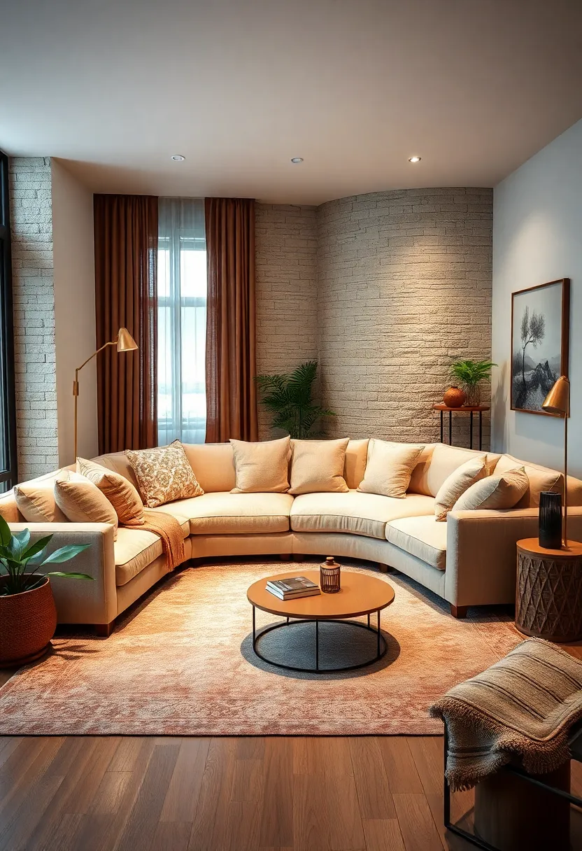 Embrace a‍ warm ⁢color palette ⁤by pairing a ‍plush beige ​sectional sofa with⁤ soft, ‍earth-toned throw pillows ⁤and⁤ a textured rug