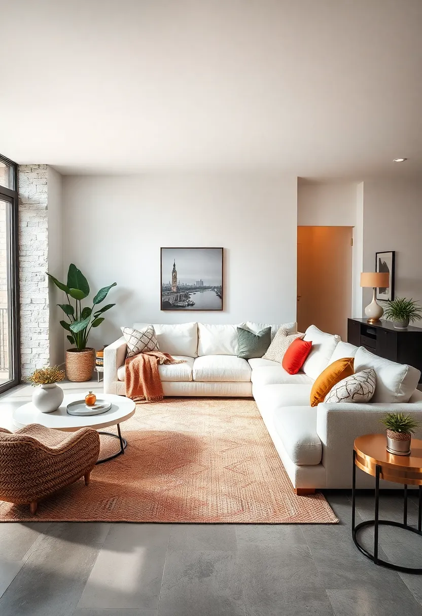 Select a crisp white sectional and create ⁤warmth through textured ⁣rugs, soft throws, and⁢ ambient lighting