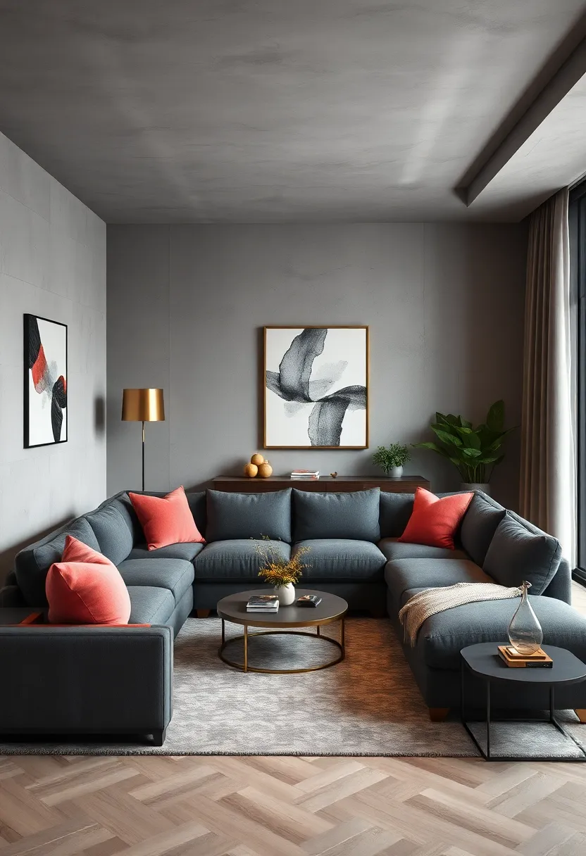 Opt ‌for a⁣ sleek,modern sectional​ in charcoal gray and complement it⁢ with metallic accents and minimalist wall art for a chic,cozy vibe