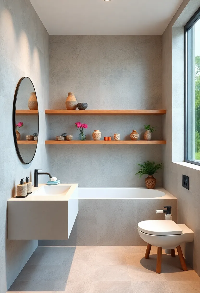Use floating shelves to display small sculptures and unique pottery that⁣ double as storage