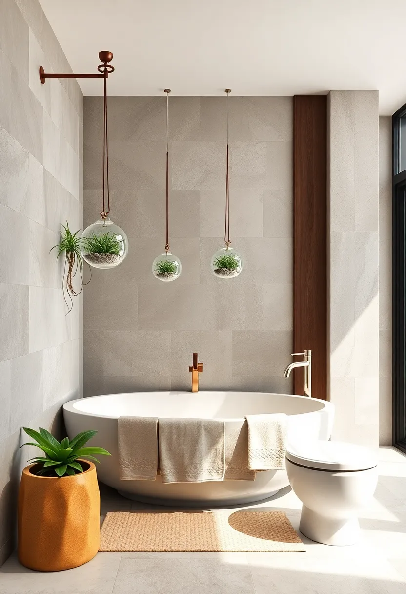 Use hanging glass terrariums‍ with air plants to introduce greenery without cluttering surfaces