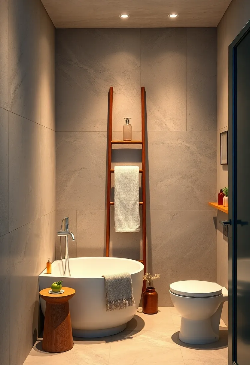 Utilize‌ a slim, elegant ladder as a towel rack and an artistic statement piece