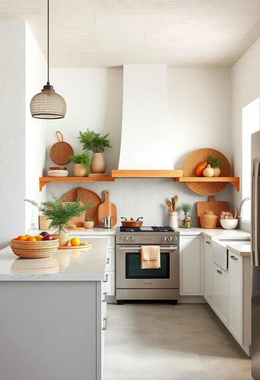 Woven Baskets for Storage: Choose natural fiber baskets to store fruits, veggies, or kitchen linens with rustic charm