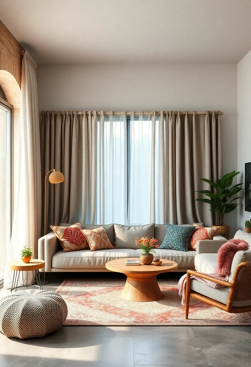 Layer curtains with different fabrics and lengths for depth and a free-spirited look