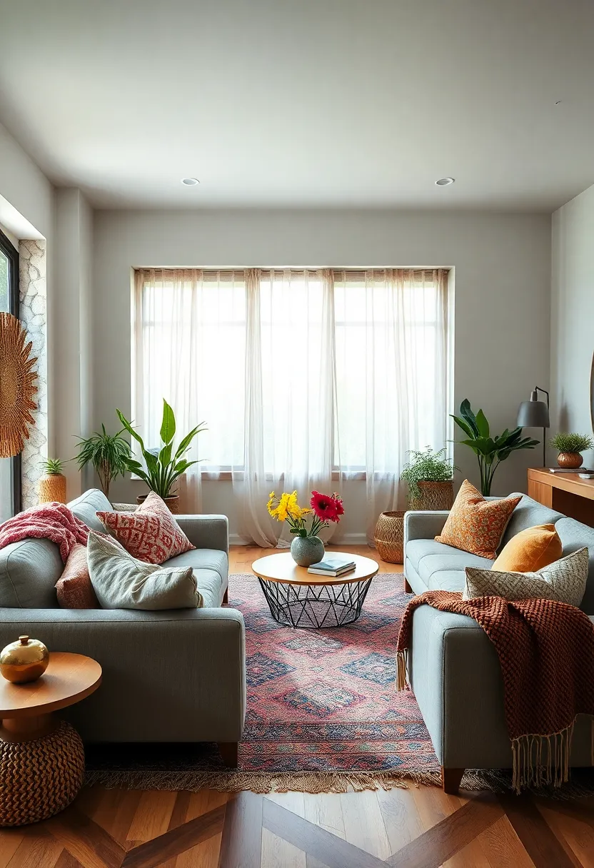 Use low-profile sofas with textured throws and blankets to create inviting, relaxed seating zones